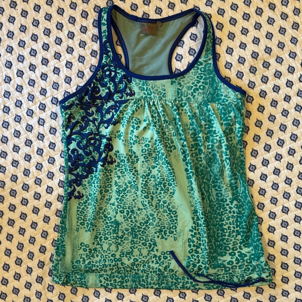Athletes Med Green and Blue Women's Tank Top has built in bra racer back